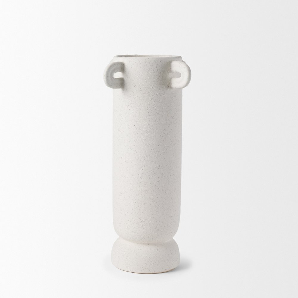 Dylan Tall Textured Off White Handles Ceramic Vase. Picture 8