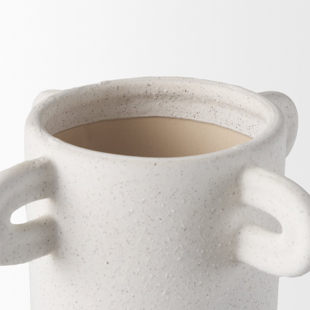 Dylan Tall Textured Off White Handles Ceramic Vase. Picture 9