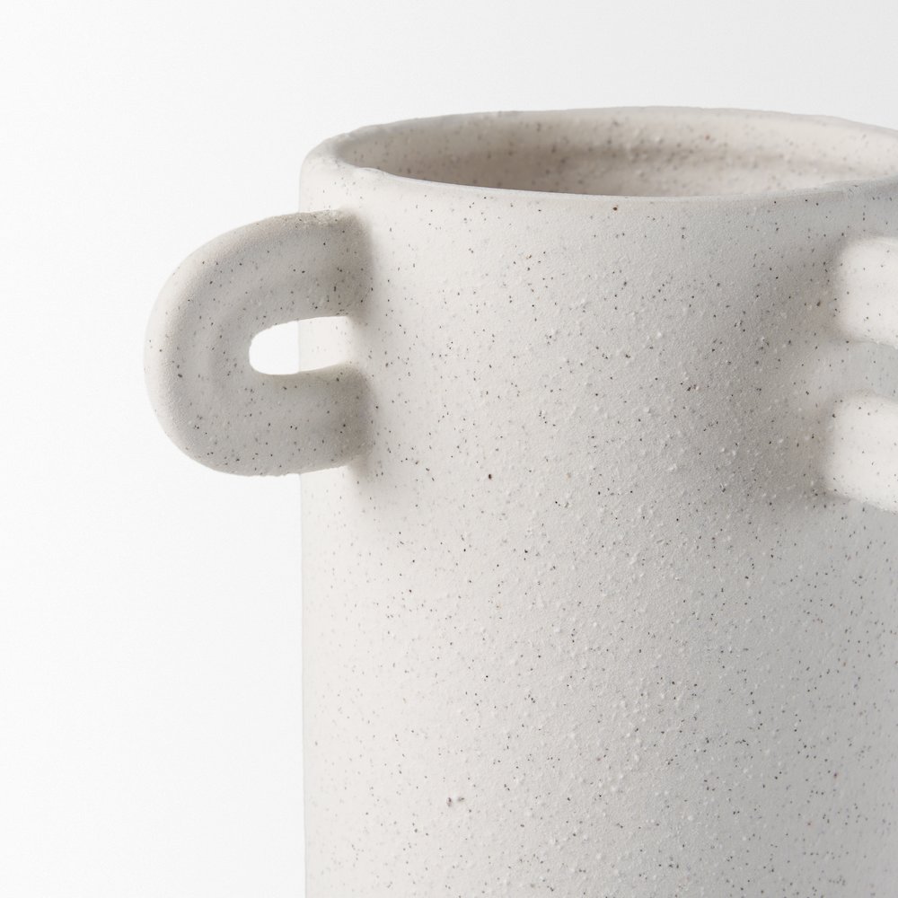Dylan Tall Textured Off White Handles Ceramic Vase. Picture 10
