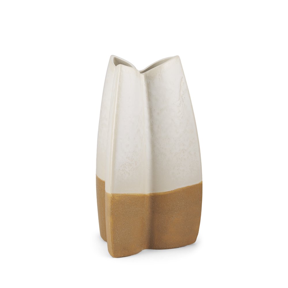Vania Small Off White Tan Textured Ceramic Vase. Picture 1