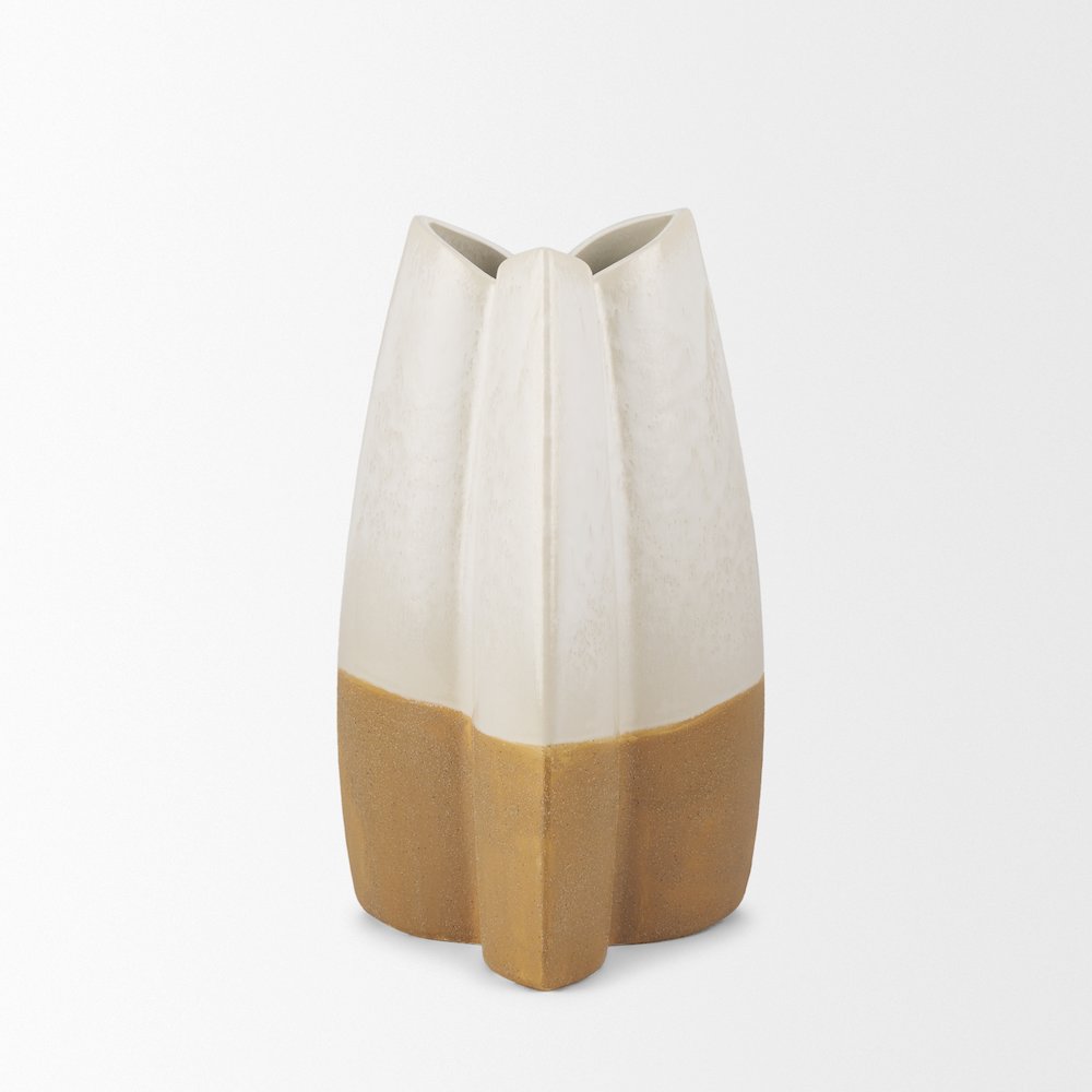 Vania Small Off White Tan Textured Ceramic Vase. Picture 8