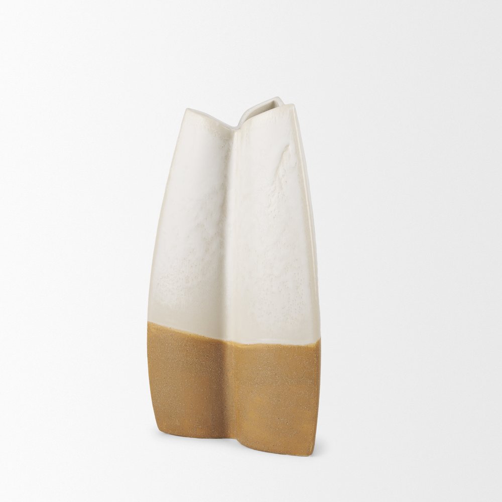 Vania Small Off White Tan Textured Ceramic Vase. Picture 9