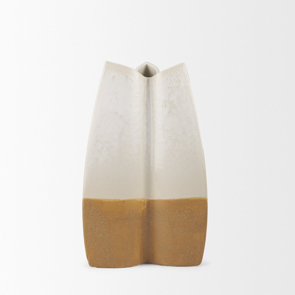 Vania Small Off White Tan Textured Ceramic Vase. Picture 10