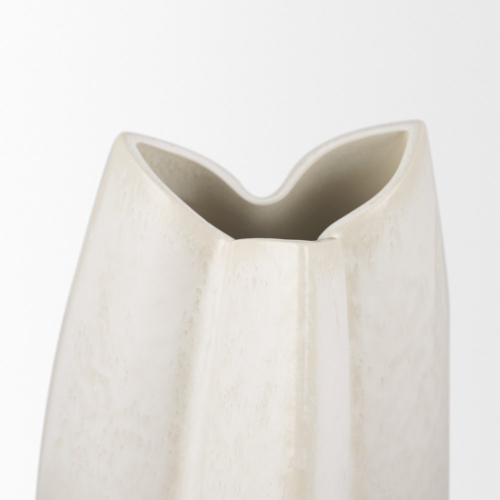 Vania Small Off White Tan Textured Ceramic Vase. Picture 11