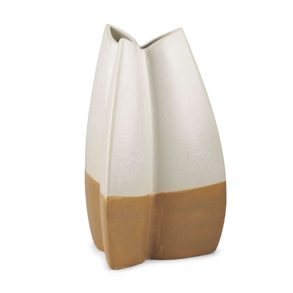Vania Large Off White Tan Textured Ceramic Vase. Picture 1