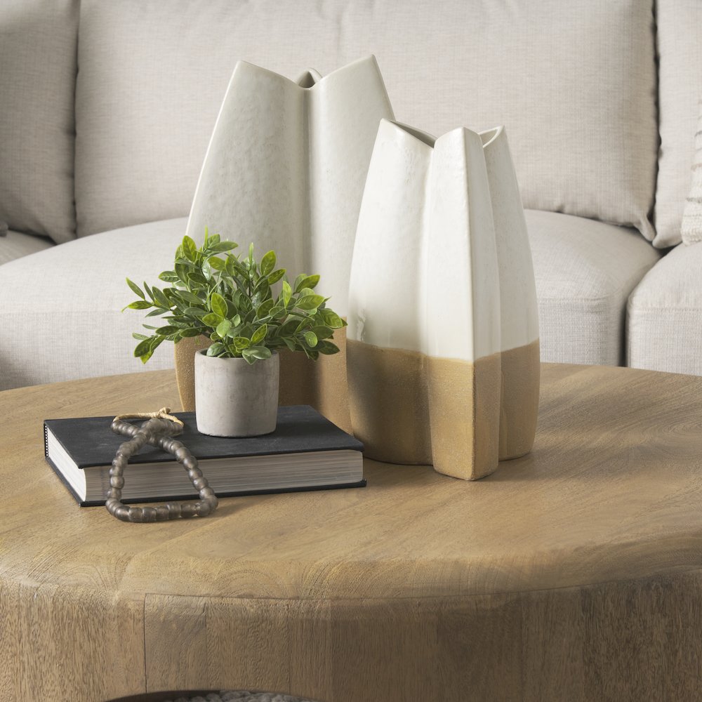 Vania Large Off White Tan Textured Ceramic Vase. Picture 4
