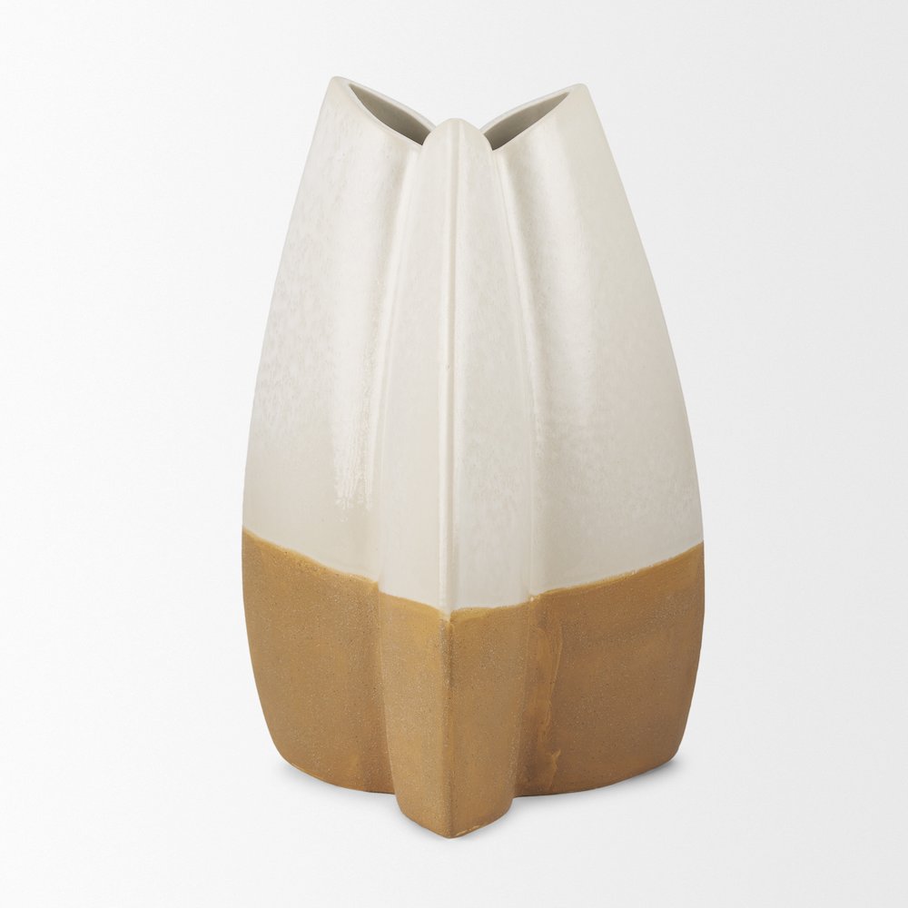 Vania Large Off White Tan Textured Ceramic Vase. Picture 8