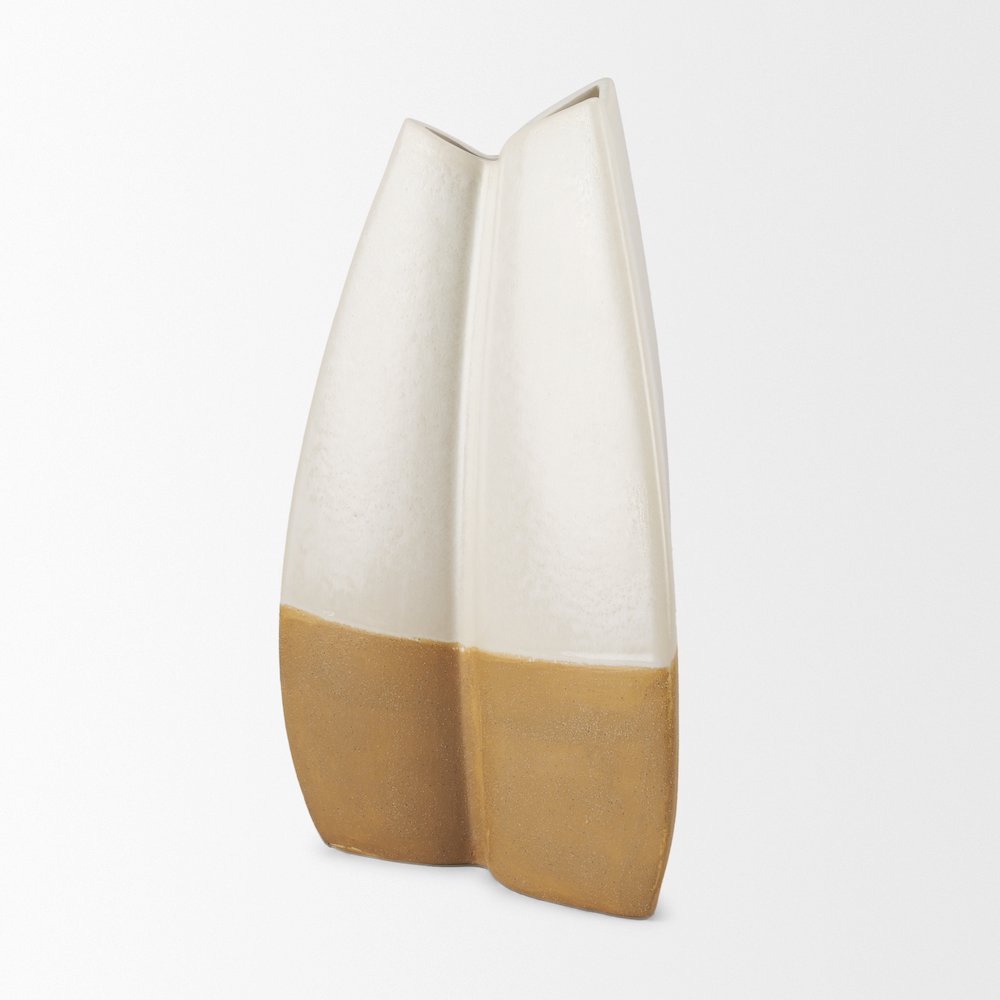 Vania Large Off White Tan Textured Ceramic Vase. Picture 9