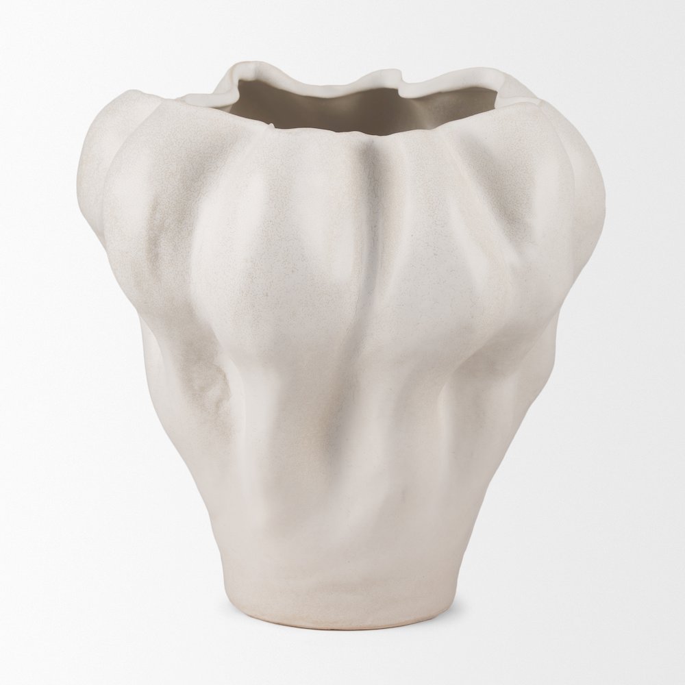 Vanna Sculptural Cream Glazed Ceramic Vase. Picture 4
