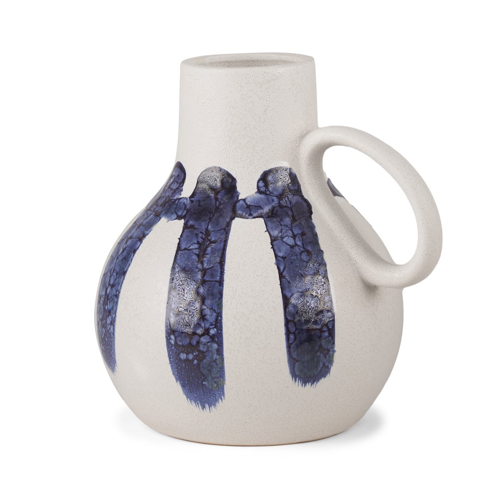 Truett White Blue Stripes Ceramic Jug Vase. Picture 1