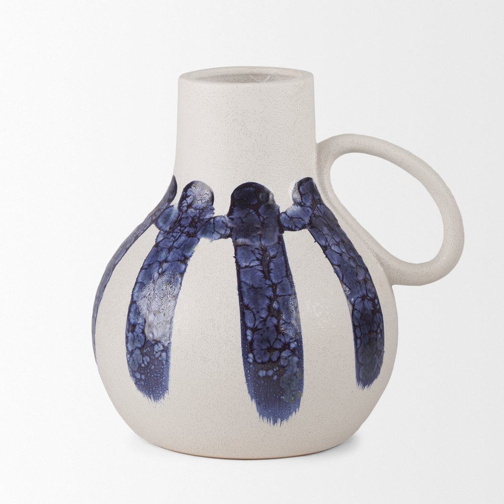 Truett White Blue Stripes Ceramic Jug Vase. Picture 2