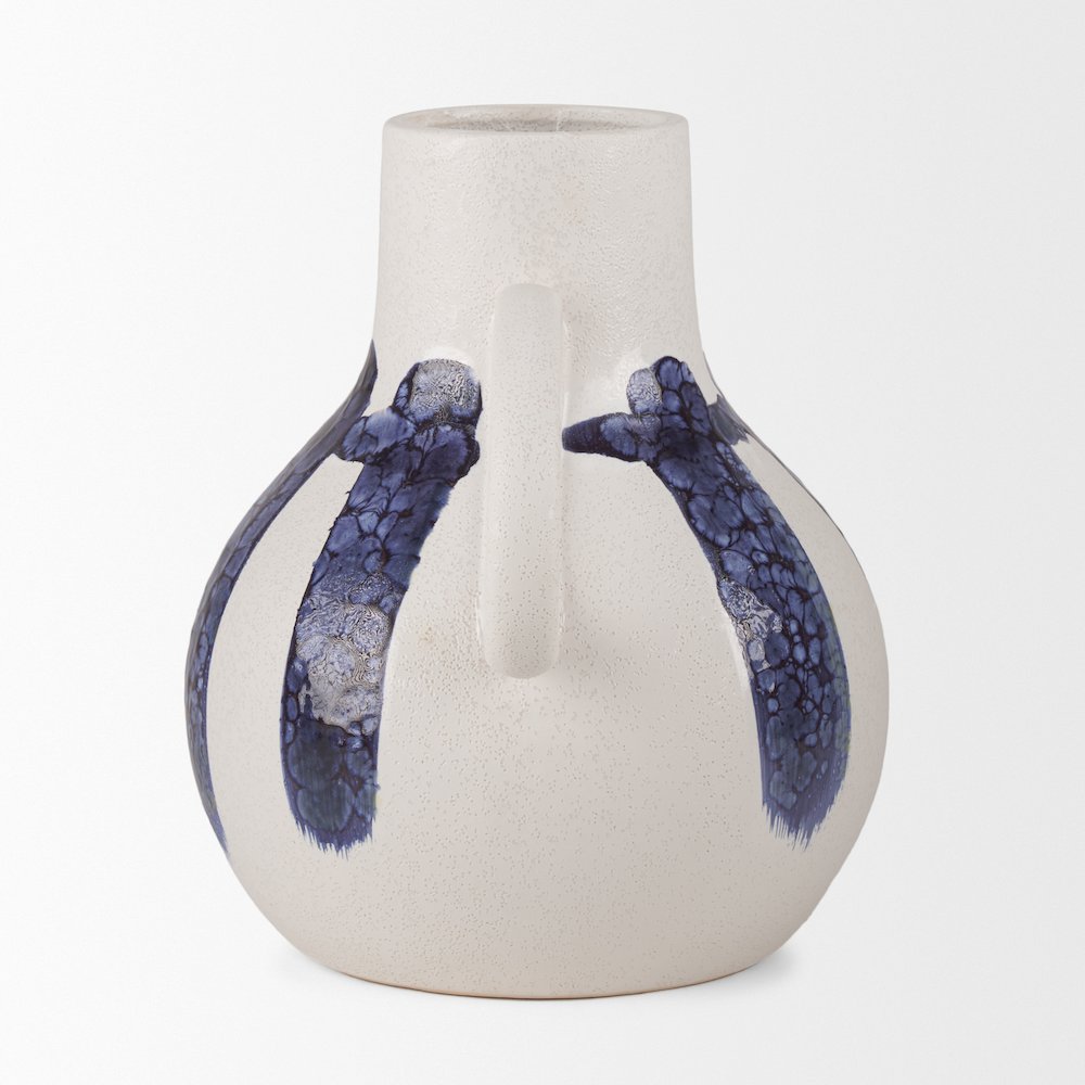 Truett White Blue Stripes Ceramic Jug Vase. Picture 3
