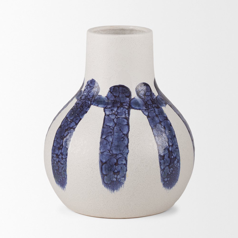 Truett White Blue Stripes Ceramic Jug Vase. Picture 4