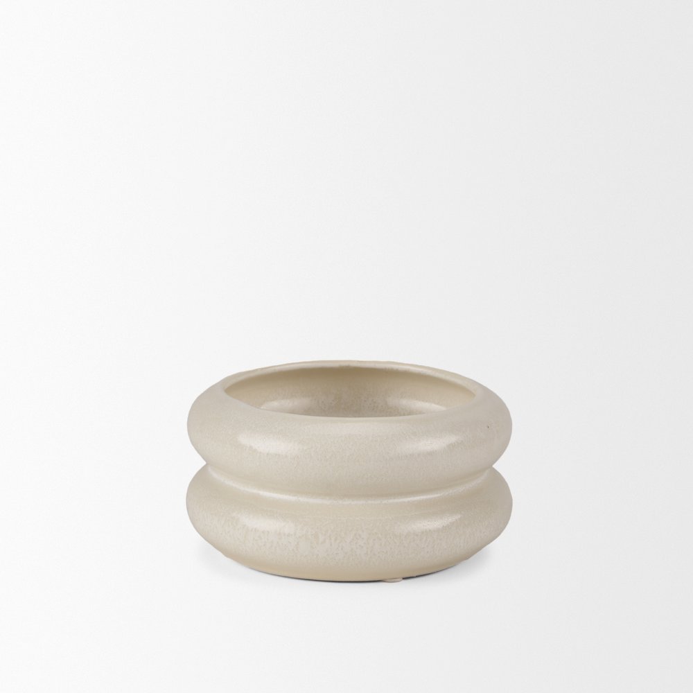 Twyla Short Cream Glazed Ring Pot. Picture 4