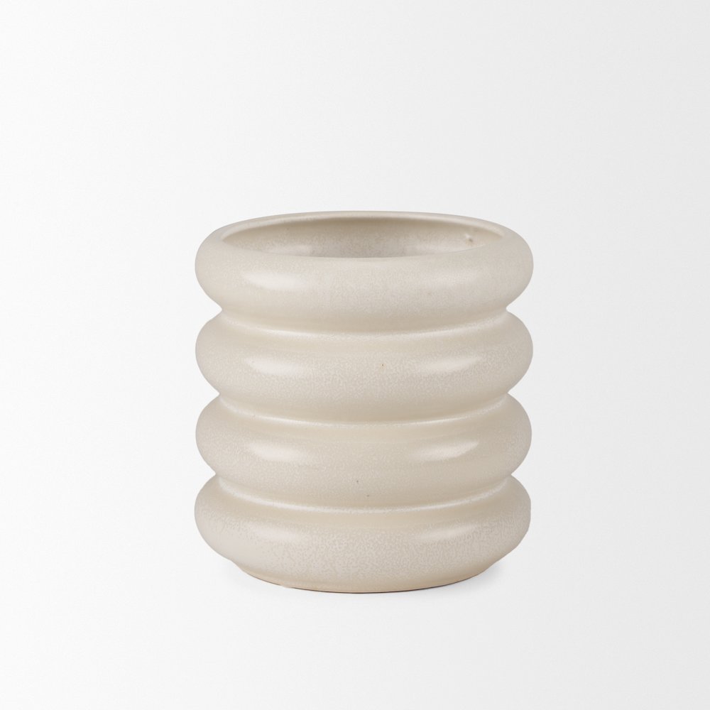 Twyla Tall Cream Glazed Ring Pot. Picture 4