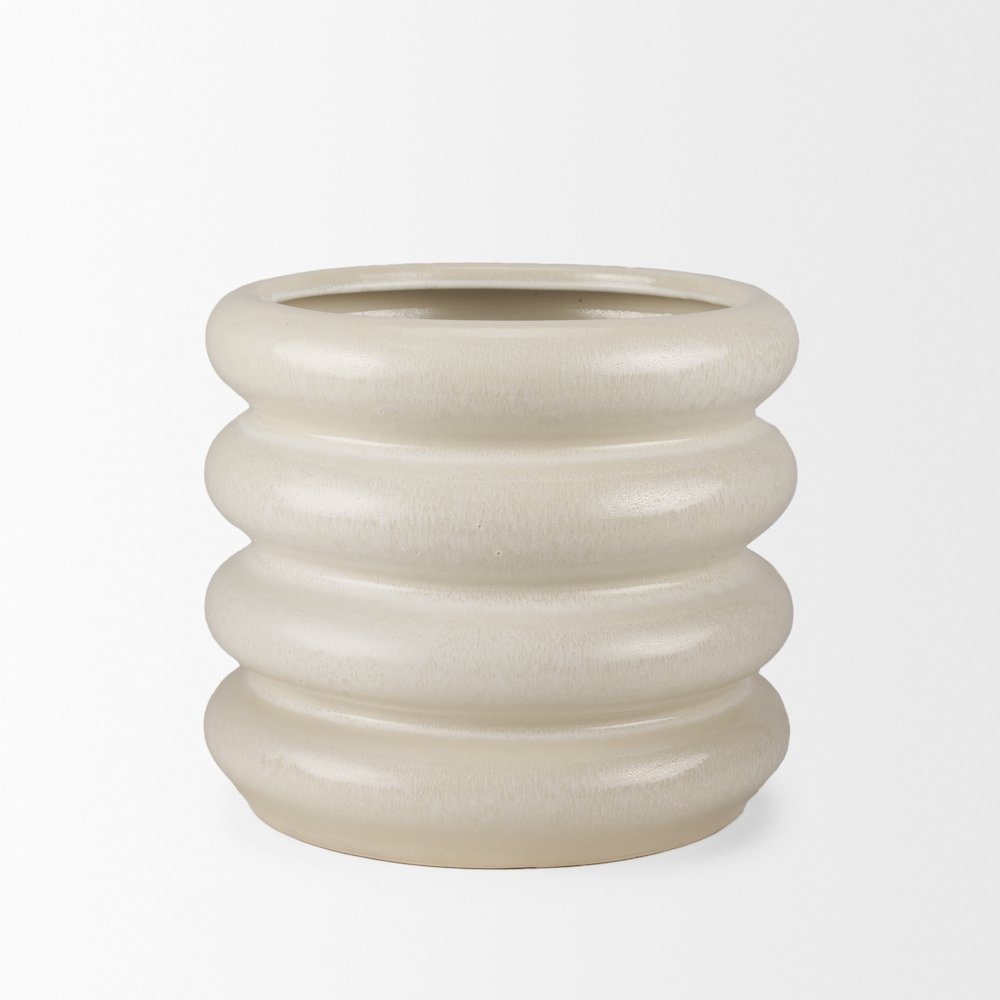 Twyla Short Cream Glazed Floor Vase. Picture 4