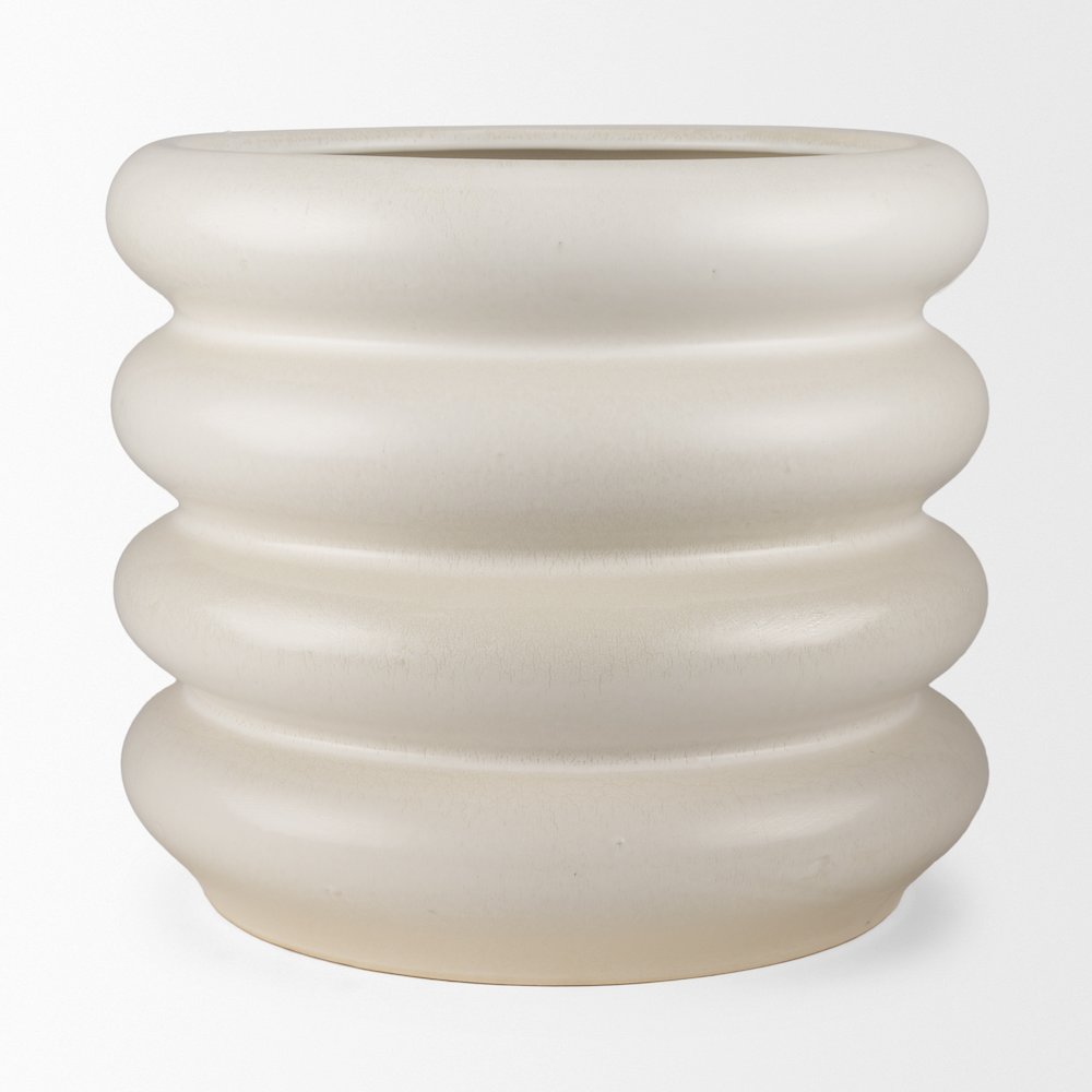Twyla Tall Cream Glazed Floor Ceramic Vase. Picture 4