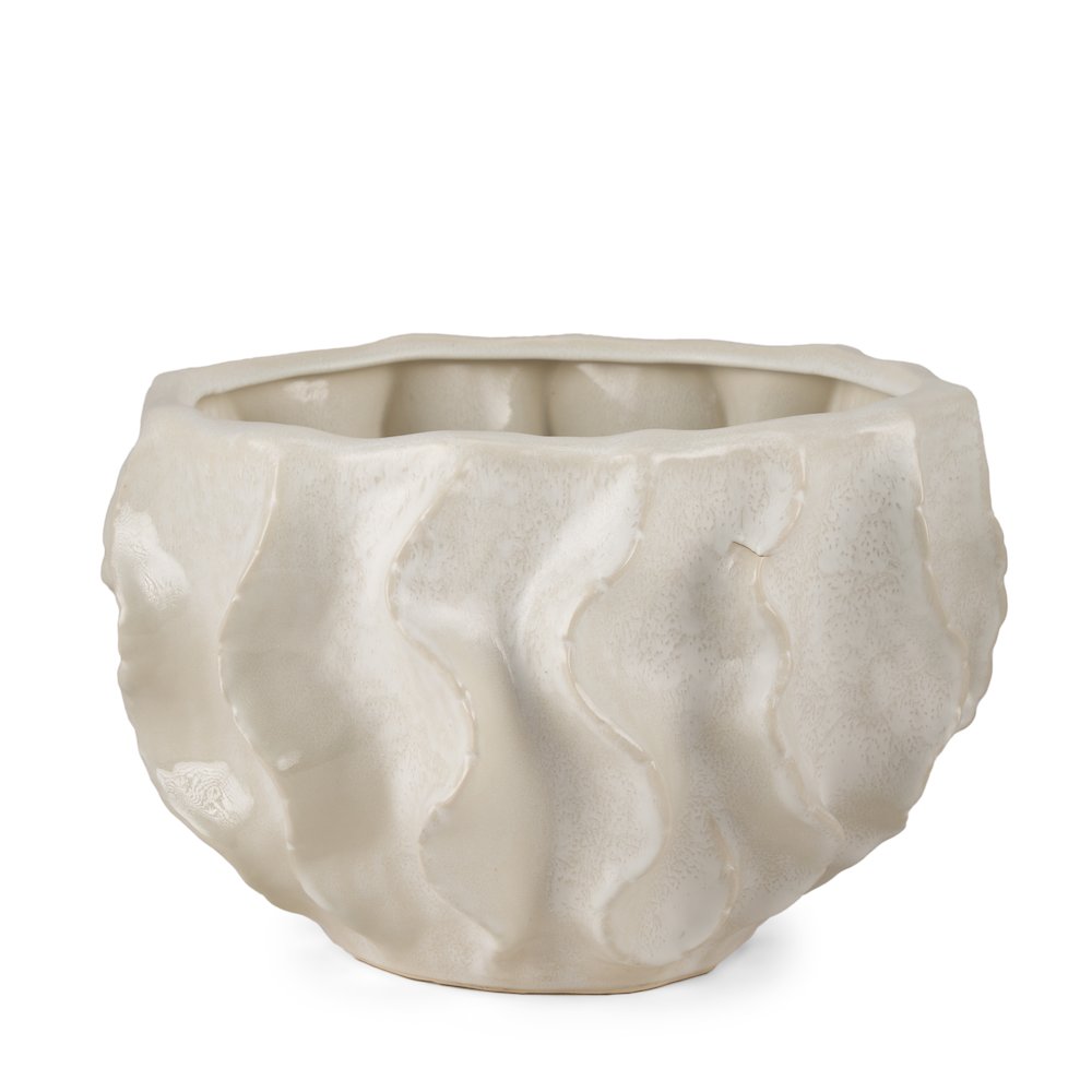 Vahn Sculptural Cream Glazed Decorative Ceramic Bowl. Picture 1