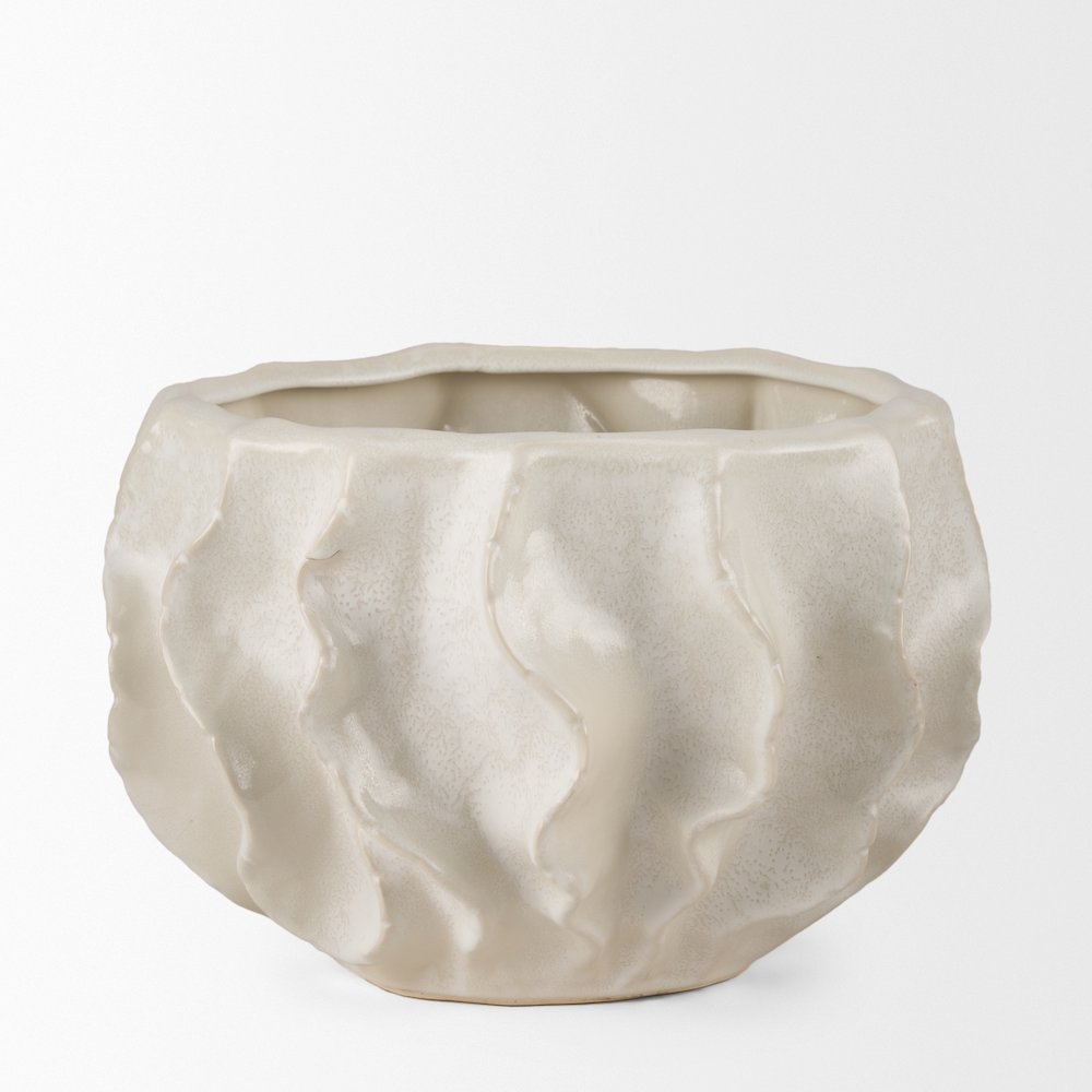 Vahn Sculptural Cream Glazed Decorative Ceramic Bowl. Picture 4