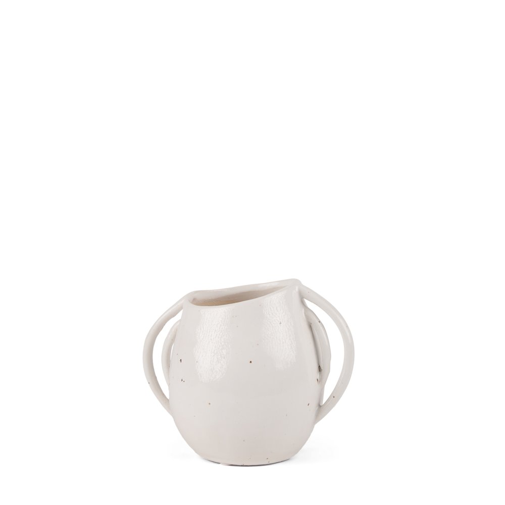 UrvShort Off White Speckled Asymmetrical Ceramic Vase. Picture 1