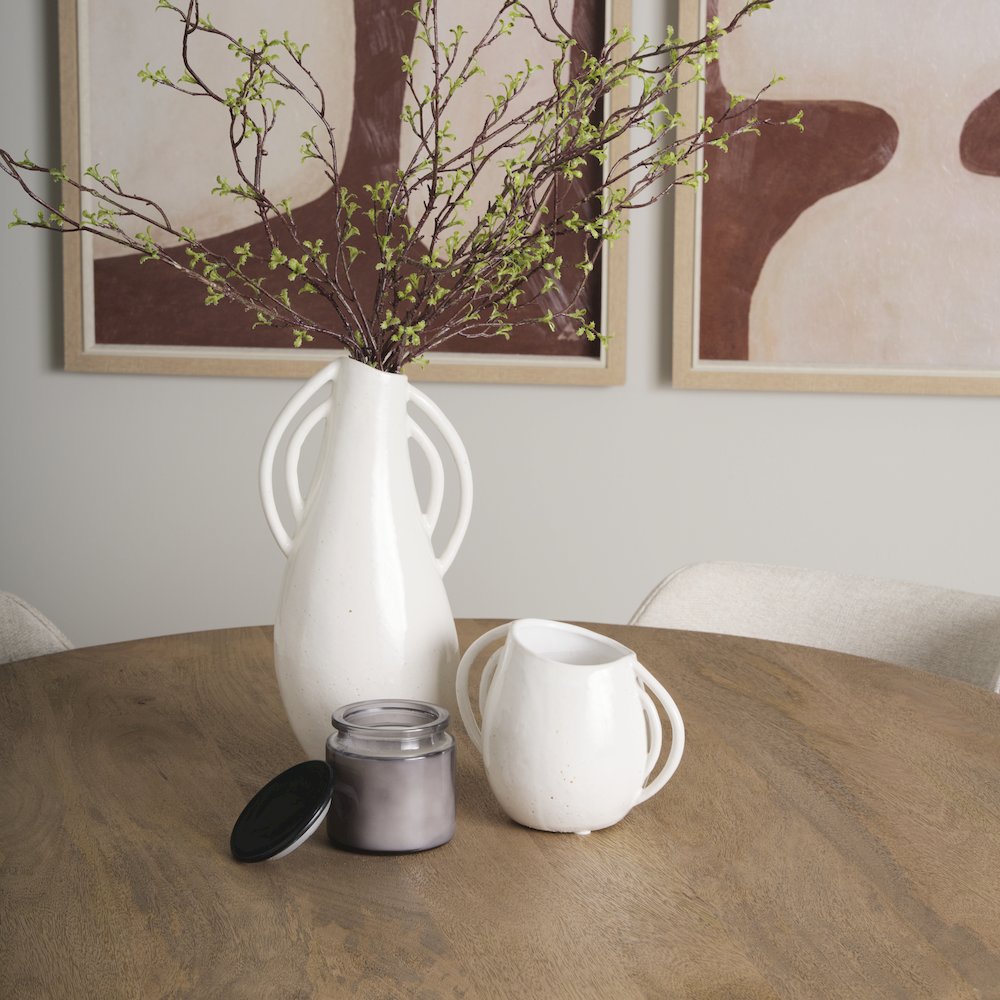 UrvShort Off White Speckled Asymmetrical Ceramic Vase. Picture 5
