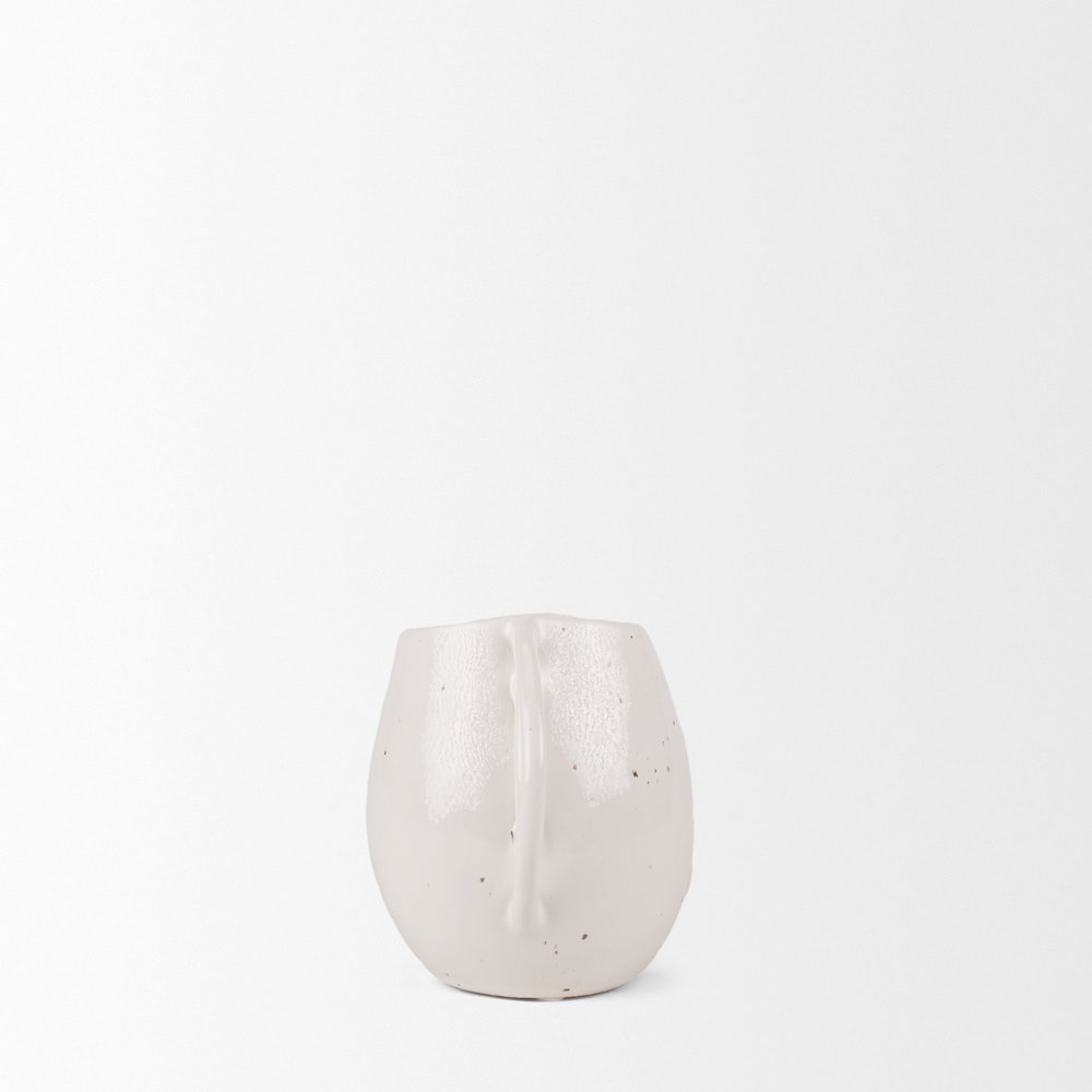UrvShort Off White Speckled Asymmetrical Ceramic Vase. Picture 7