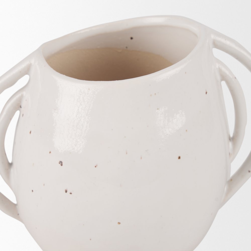 UrvShort Off White Speckled Asymmetrical Ceramic Vase. Picture 9