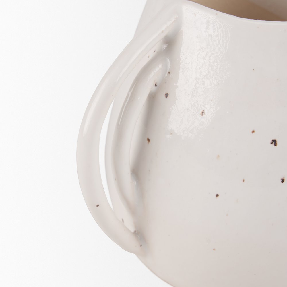 UrvShort Off White Speckled Asymmetrical Ceramic Vase. Picture 10