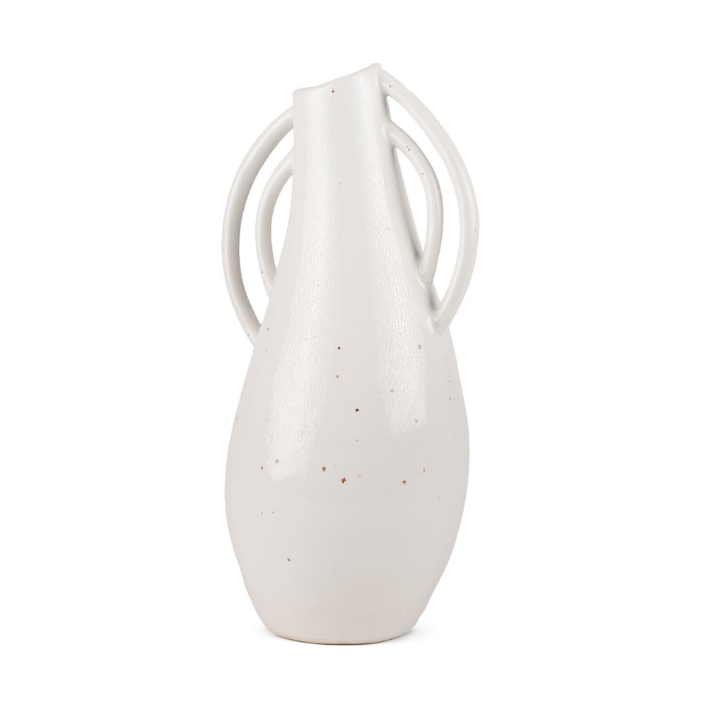 UrvTall Off White Speckled Asymmetrical Ceramic Vase. Picture 1