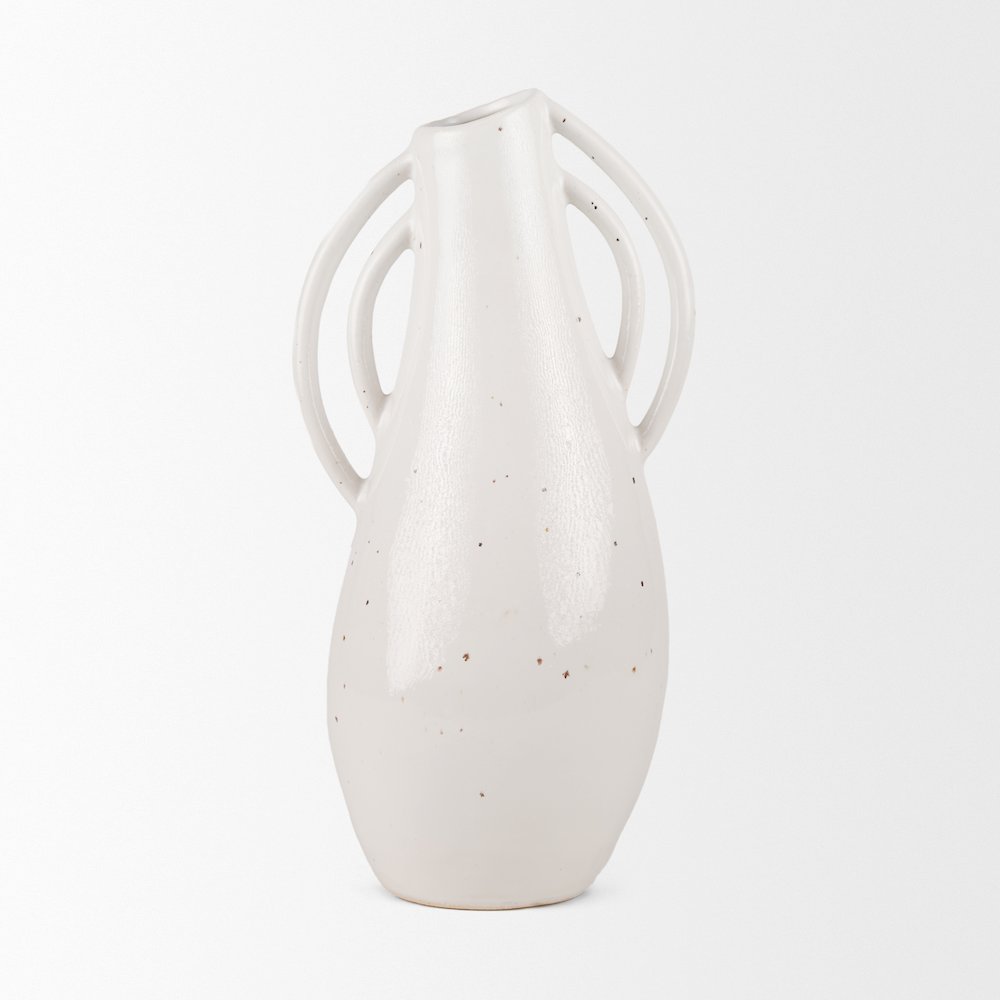 UrvTall Off White Speckled Asymmetrical Ceramic Vase. Picture 6