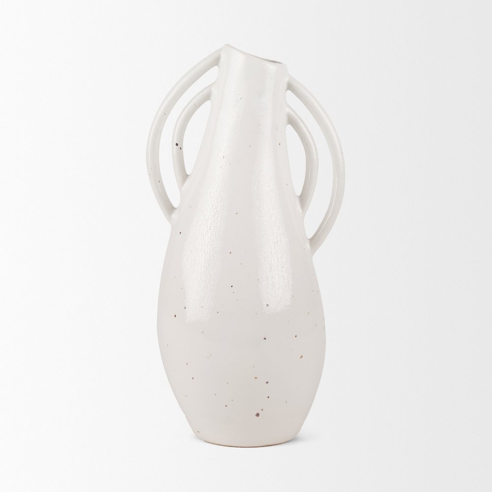 UrvTall Off White Speckled Asymmetrical Ceramic Vase. Picture 8