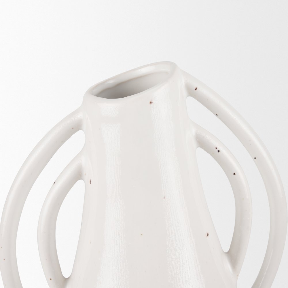 UrvTall Off White Speckled Asymmetrical Ceramic Vase. Picture 9
