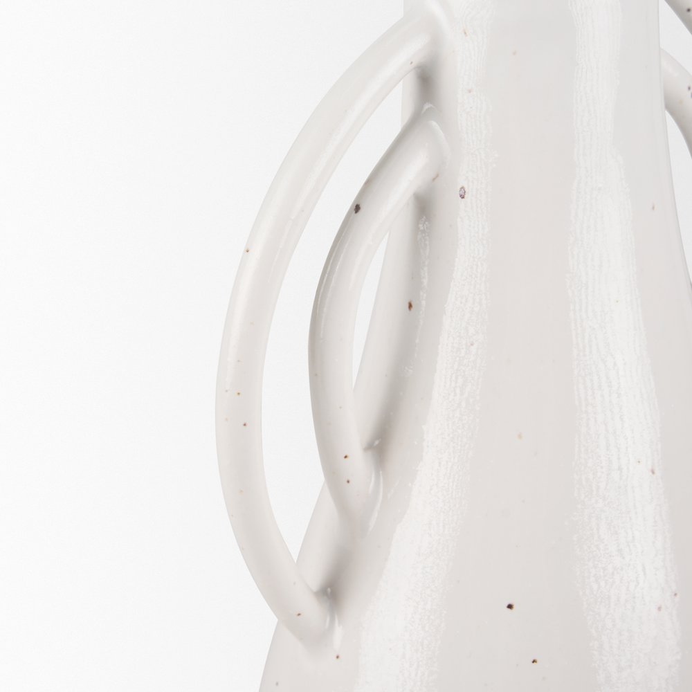 UrvTall Off White Speckled Asymmetrical Ceramic Vase. Picture 10