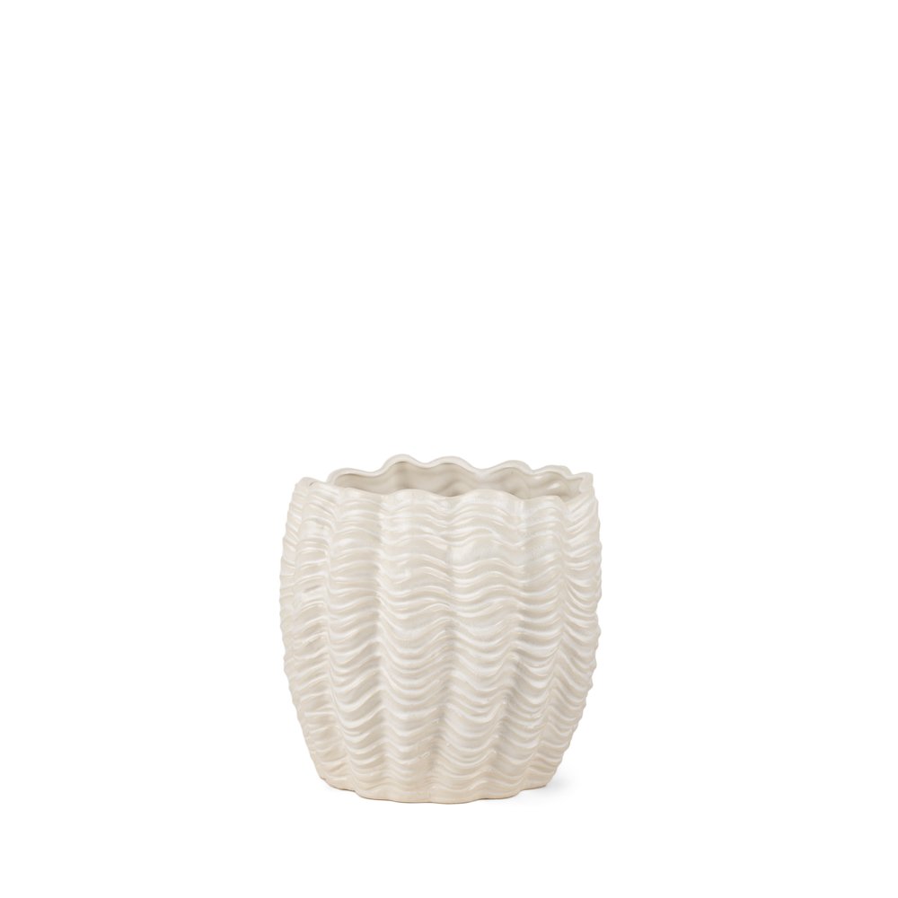 Velia Short Seashell Sculptural Cream Glazed Ceramic Vase. Picture 1