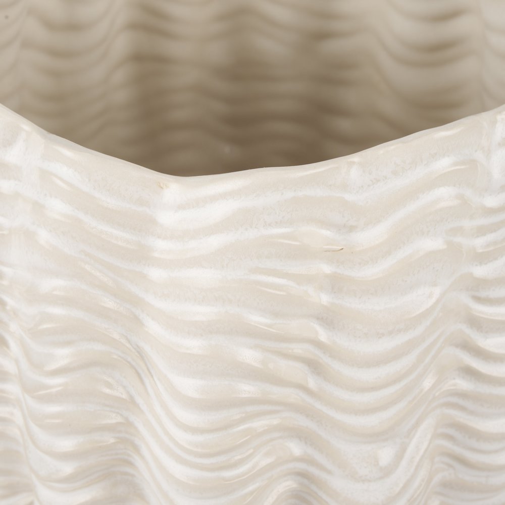 Velia Short Seashell Sculptural Cream Glazed Ceramic Vase. Picture 7