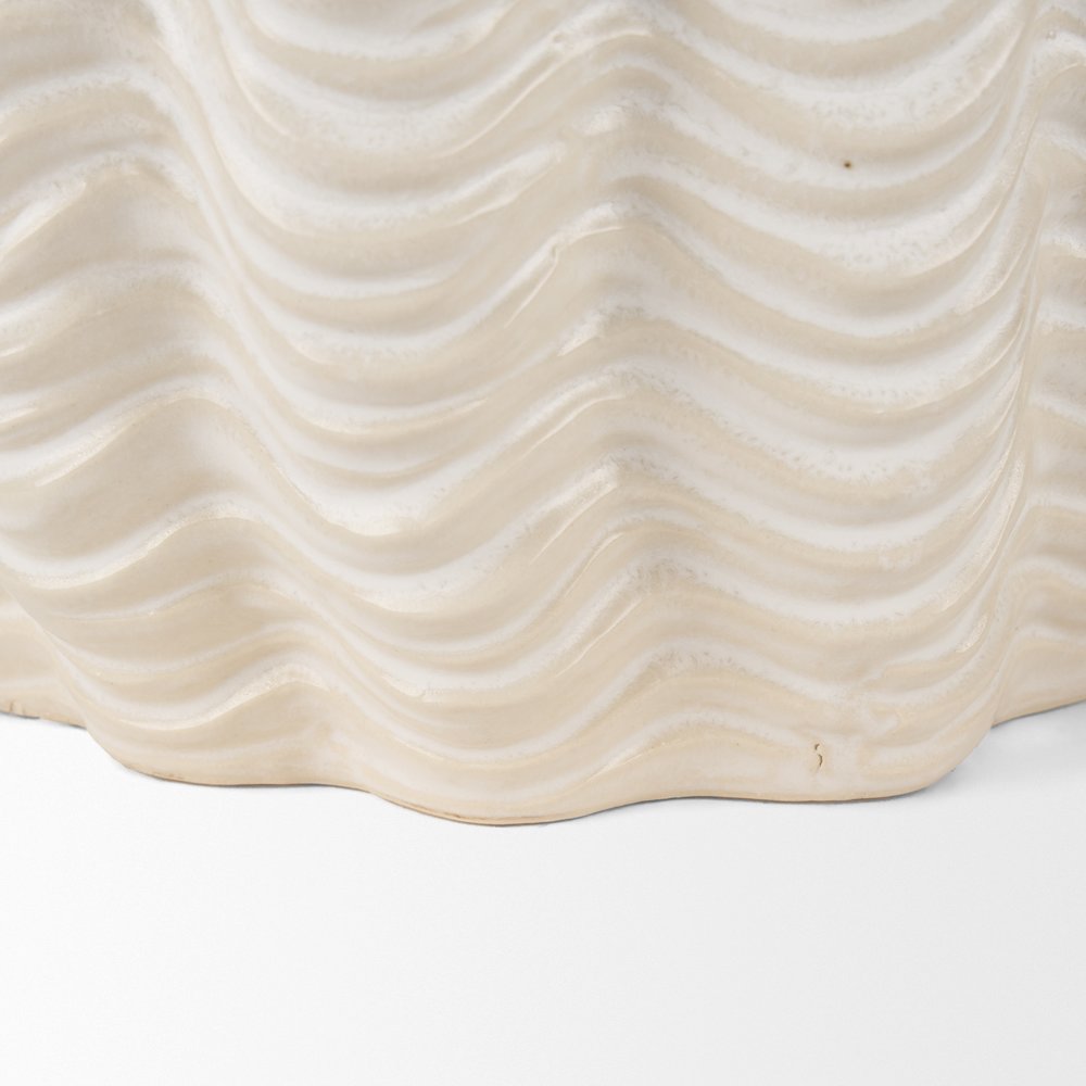 Velia Short Seashell Sculptural Cream Glazed Ceramic Vase. Picture 9