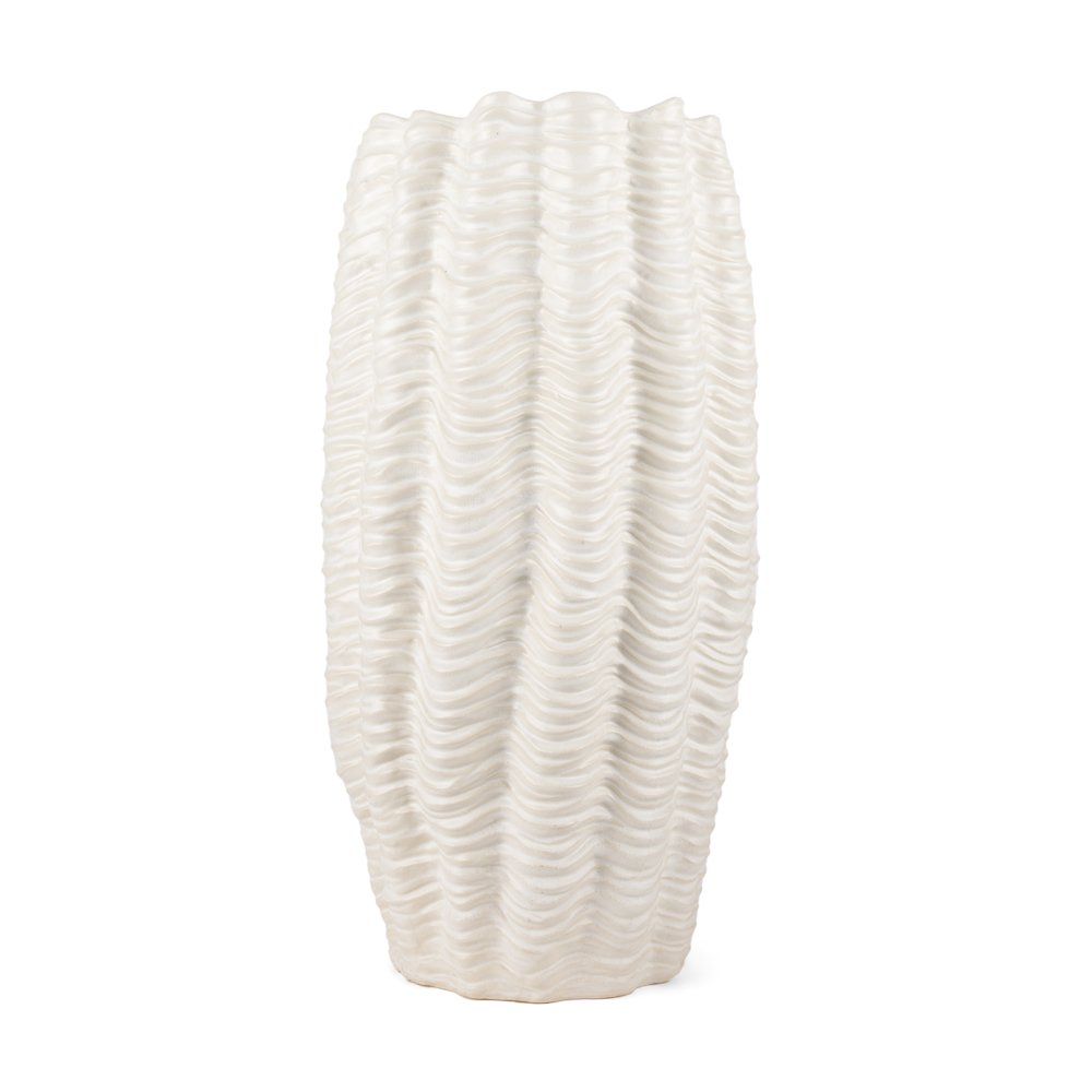 Velia Tall Seashell Sculptural Cream Glazed Ceramic Vase. Picture 1