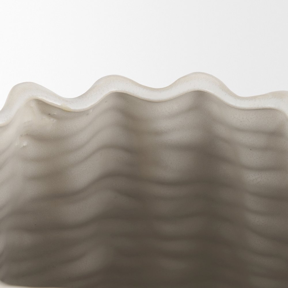 Velia Tall Seashell Sculptural Cream Glazed Ceramic Vase. Picture 5