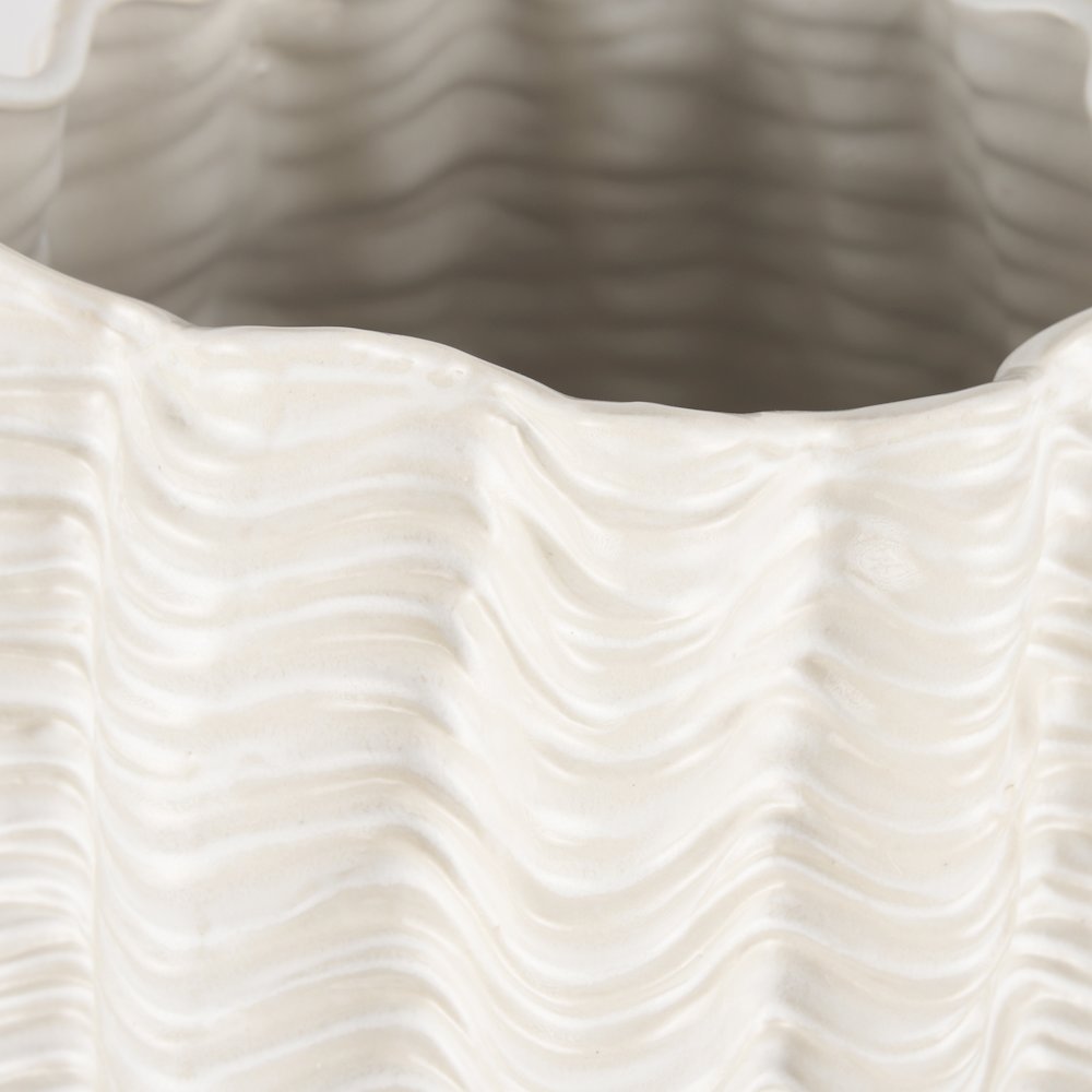 Velia Tall Seashell Sculptural Cream Glazed Ceramic Vase. Picture 6