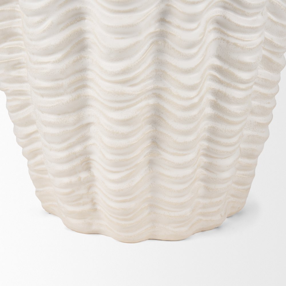 Velia Tall Seashell Sculptural Cream Glazed Ceramic Vase. Picture 8