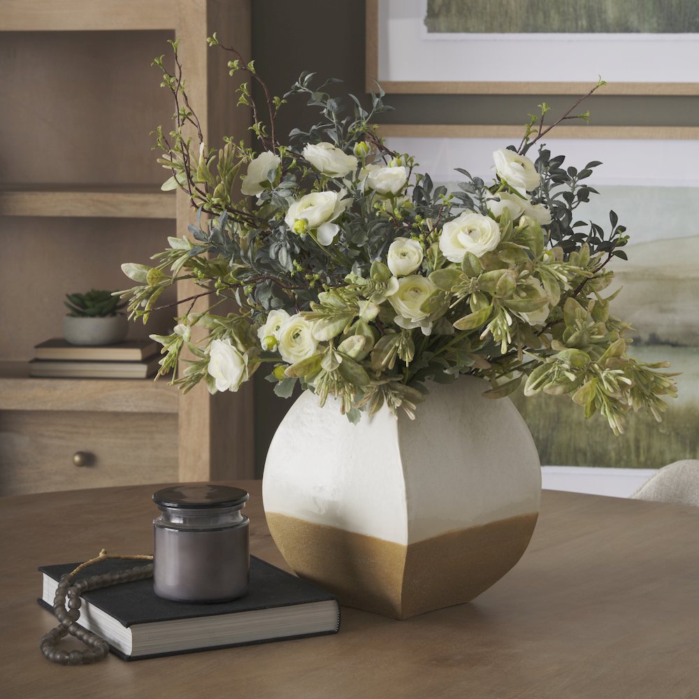 Vania Short Off White Tan Textured Ceramic Vase. Picture 2