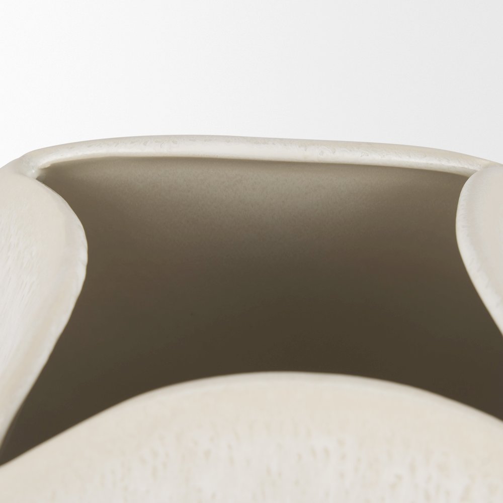 Vania Short Off White Tan Textured Ceramic Vase. Picture 6
