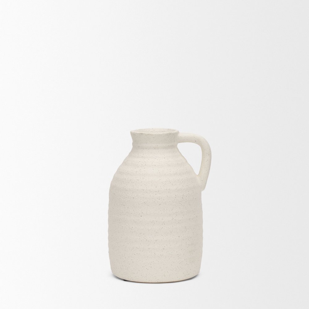Tyrus Medium Textured Matte White Speckling Ceramic Vase. Picture 6