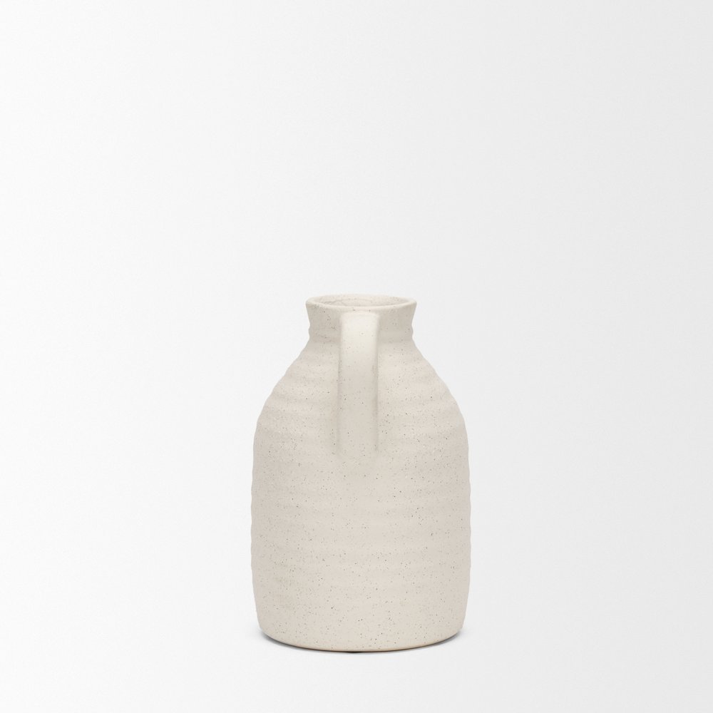 Tyrus Medium Textured Matte White Speckling Ceramic Vase. Picture 7
