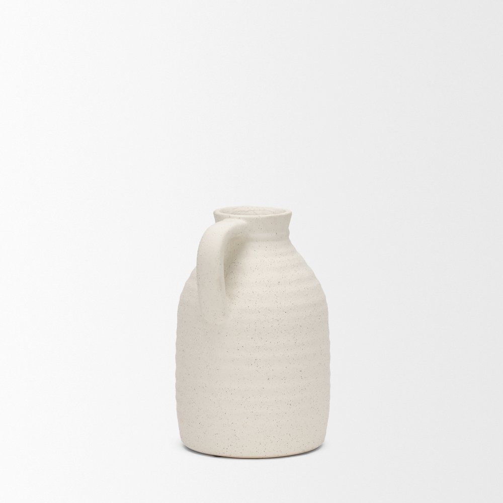 Tyrus Medium Textured Matte White Speckling Ceramic Vase. Picture 8