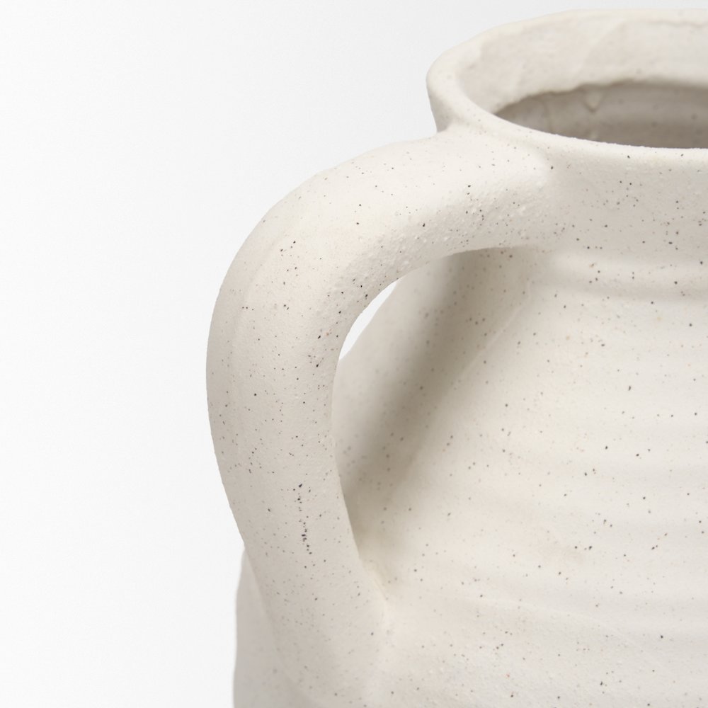 Tyrus Large Textured Matte White Speckling Ceramic Vase. Picture 3