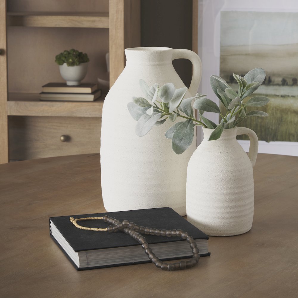 Tyrus Large Textured Matte White Speckling Ceramic Vase. Picture 5