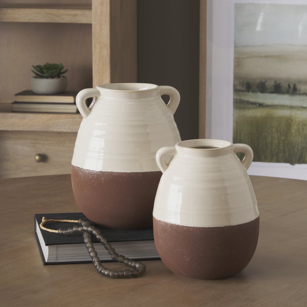 Tryna Small Beige Matte Brown Ceramic Vase. Picture 4