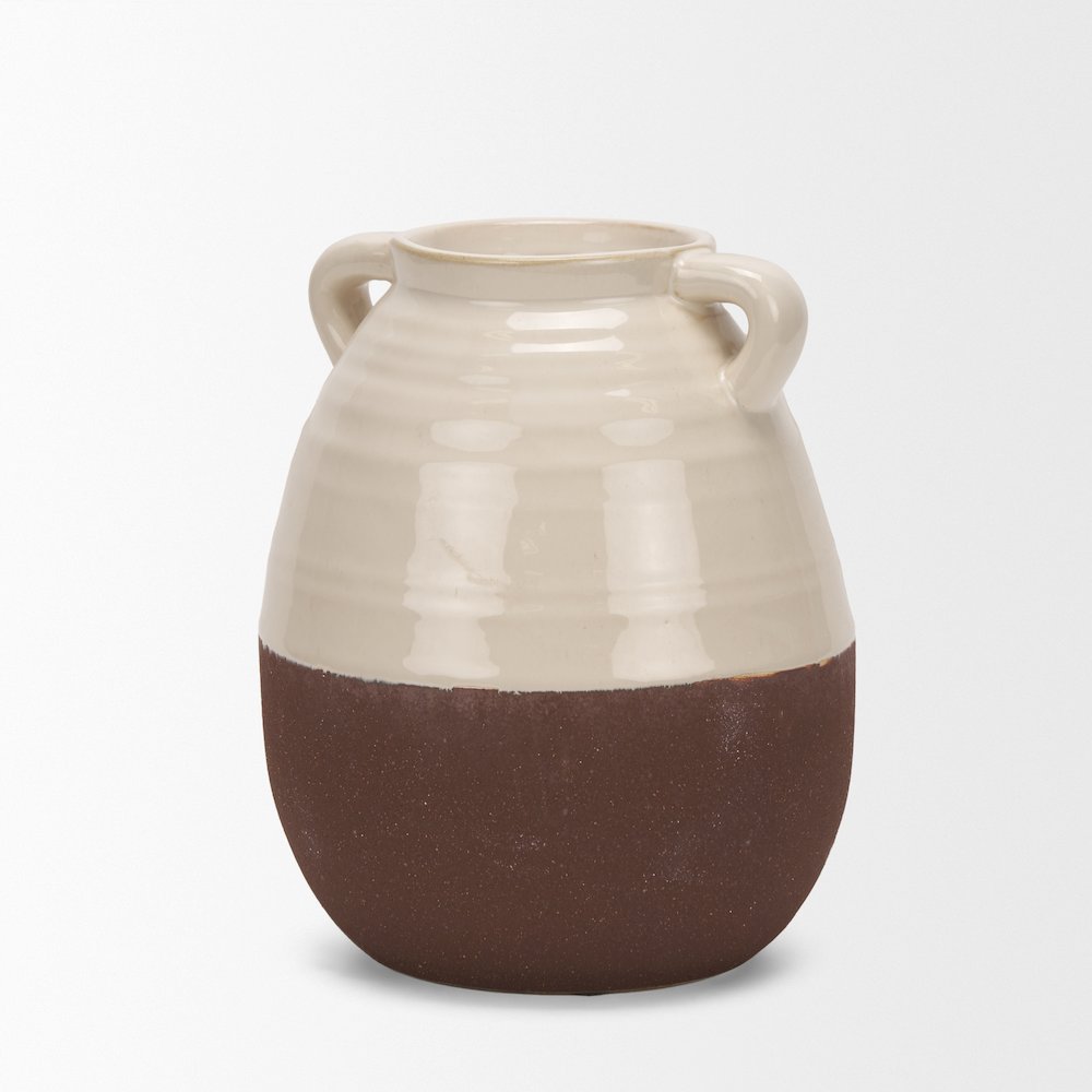 Tryna Small Beige Matte Brown Ceramic Vase. Picture 6