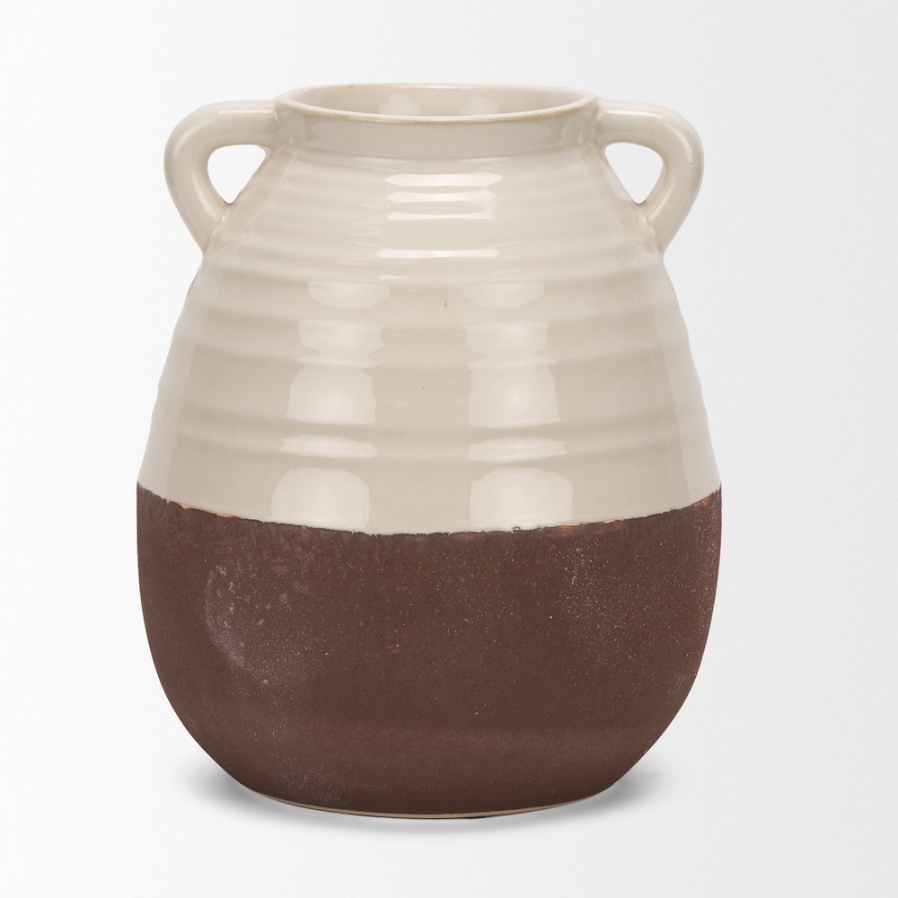 Tryna Large Beige Matte Brown Ceramic Vase. Picture 6